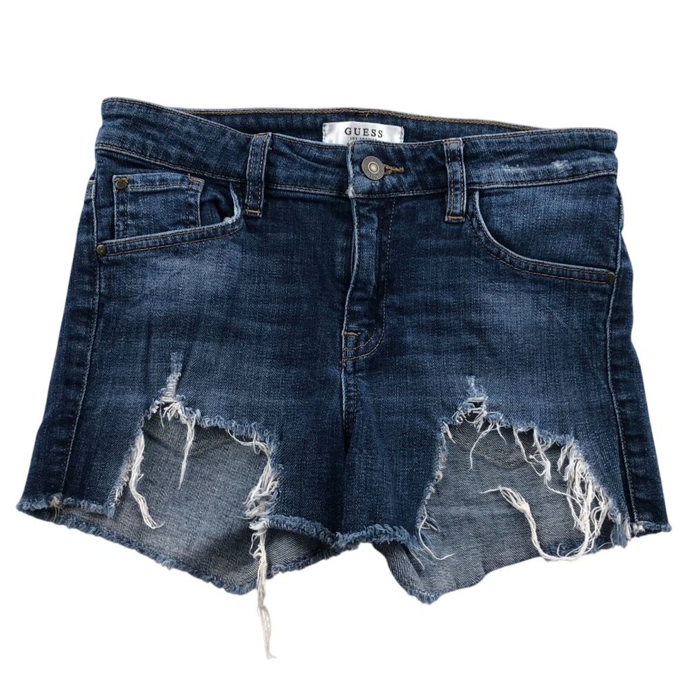Guess Womens Cut Off Jean Shorts Size 26 Blue Denim Distressed Casual Frayed Hem